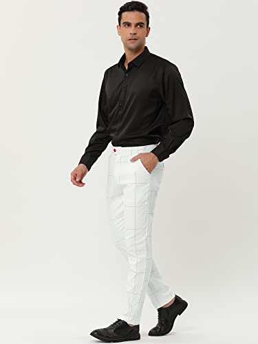 Lars Amadeus Men's Business Checked Trousers Slim Fit Flat Front Plaid Dress Pants 28 White #TOP3