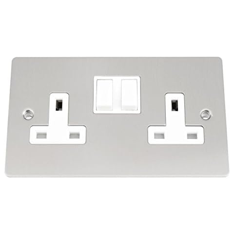 13A Double Wall Plug Socket with White Insert Cover