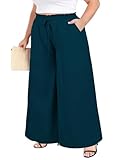 Moon Wood Pantalones Anchos Mujer Verano Talla Grande Pantalon Palazzo Mujer Comodos Cintura Alta Elástico Pantalon Casuales con Bolsillos Azul 3XL