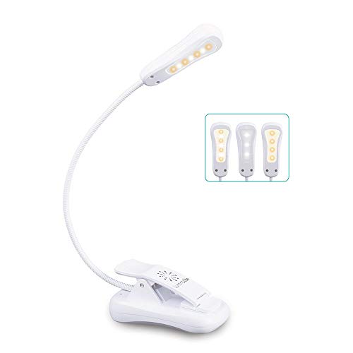 Vekkia Rechargeable 7 LED Book Light, Easy Clip on Reading Lamp for Reading in Bed. 3 Brightness × 3 Color, 2.1 oz Lightweight, Up to 70 Hours Reading. Perfect for Bookworm