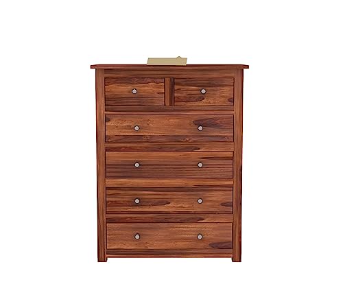Image of Sheesham Wood Chest of Drawers 6 Drawers Wooden Dresser with Storage Organizer for Bedroom Living Room Home (Honey Finish)