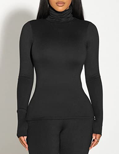 Vasauge Women's Thermal Underwear Turtleneck Long Johns Base Layer Cold Weather Sets, Medium, Black #TOP1