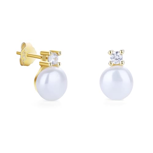 Boucles d'oreilles argent 925 femme clous d'oreilles perle eau douce et zircone cubique GAVU