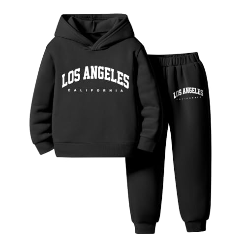 Image of Nivne Tco Toddler Boy Clothes-Letter Graphic Thermal Hoodie & Sweatpants-Little Boys Fall Winter Outfit Size(3-7 T)