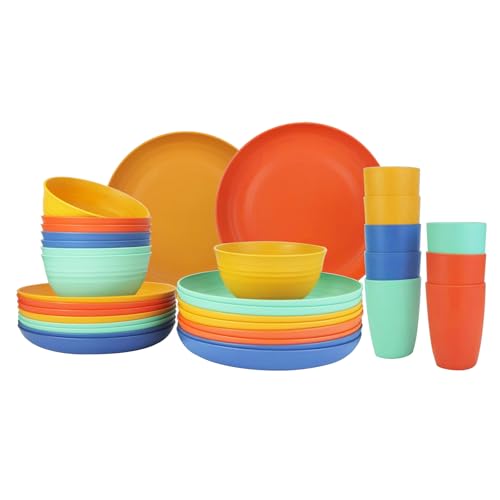 35% off - 32-Piece Wheat Straw Dinnerware Set - 8&times;10' Plates, 8&times;9' Plates, 8&times;26oz Bowls, 8&times;12oz Cups |...