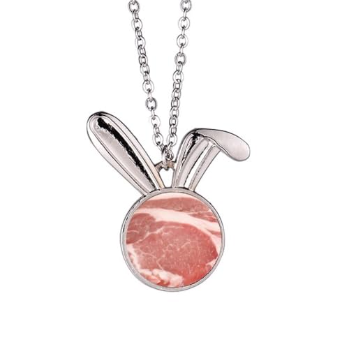 Collier pendentif lapin viande crue de porc bijou fantaisie insolite pour homme femme