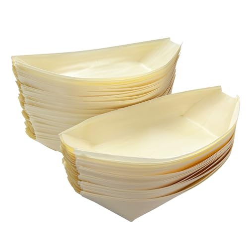 Lot De 50 Assiettes Plates En Bois En Forme De Bateau, Assiettes De Fête, Plateaux Alimentaires En Bois Pour Snacks, Sushis, Fruits, Etc.