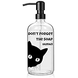zuxzmj Seifenspender mit schwarzer Katze, 480 ml, transparentes Glas, Handseifenflasche mit 304 Edelstahl-Pumpe, Badezimmer-Zubehör, niedliches Katzendekor, Katzenliebhaber, Geschenk