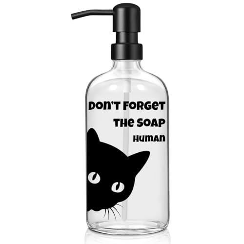 zuxzmj Black Cat Soap Dispenser 17 oz Clear Glass Hand Soap Bottle with 304 Stainless Steel Pump Bathroom Accessories Cute Cat Dcor Cat Lover Gift