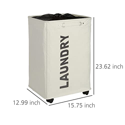 Wenko Quadro Basket With Wheels, Sorter, With Lid, Storage, Hamper, Laundry Bin, Slim, Beige, 15.7 X 23.6 X 13 Inch #TOP2