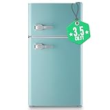 WANAI Refrigerator 3.5 Cu.Ft Retro Dual Door Handle Fridge with Freezer Adjustable Remove Glass Shelves Refrigerator Suitable for Dorm Garage and Office