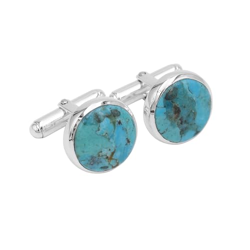Mancuernillas con turquesa azul natural en plata 925 para hombre miniatura 1