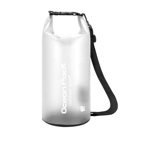 Bolsa à prova d'água, bolsa de ombro único leve de armazenamento a seco de 5 L, para viagem, natação, passeios de barco, caiaque, acampamento na praia - branca