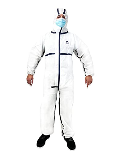 KELI FRANCE K•Protect - Schutzanzug mit Kapuze Cat. III Typ 5 und 6 - aus Polypropylen - elastisch an Handgelenken, Knöcheln, Kapuze, weiß (L)
