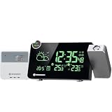 Bresser Stazione meteorologica radio con proiezione, cambio colore, previsioni meteo, avviso gelo, 256 colori del display, 2 sveglie, incluso sensore esterno