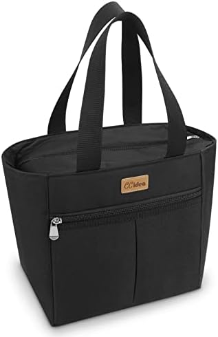 CCidea Insulated Lunch Bag Large for Women/Men, Reusable Lunch Box for Adults for Office Work Picnic Workout, Lunch Tote Bag Organizer with 2 Outer Pocket - Black
