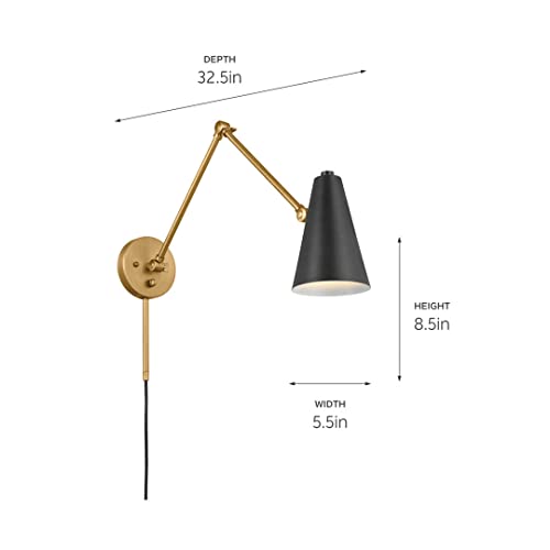 Image of Kichler, Sylvia 1 Light Wall Sconce in Black and Natural Brass, 52486NBRB