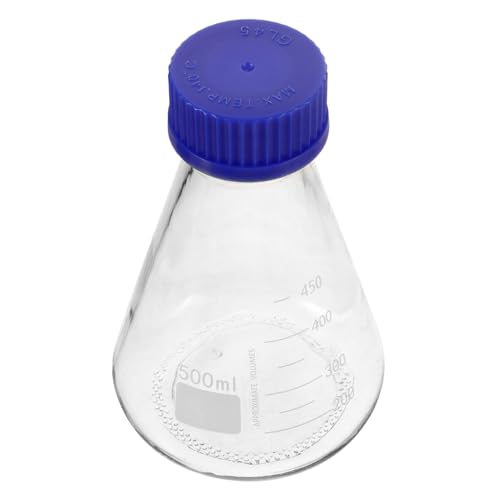 HEALLILY Precision Volumetric Flask Lab Beakers Screw Cap Chemistry Flask for Experiments 500ml Blue Cap