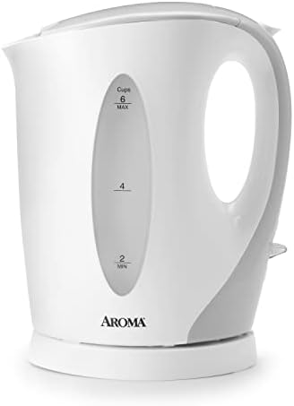 Aroma Housewares with Easy-Pour Handle and Drip-Free Spout in White and Grey Water Kettle, 1.5-Liter