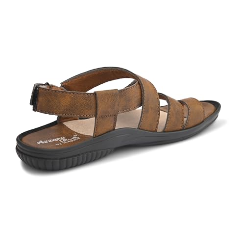 Image of Centrino Men's Sandals | Brown /Tan Textured Cushioned Sole Casual Leather | Strap Sandal with Adjustable Buckle | Comfortable Casual Footwear for Summer Office Travel (9574)