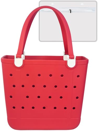 Uwyriwooq Rubber Beach Bag, Large Beach Tote Bag for Women, Beach Bag Waterproof Sandproof (Red)