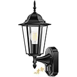 Lamomo Outdoor Wall Lights, Outside Lights with Motion Sensor, Waterproof Aluminium PIR Security Light Mains Powered, Traditional Black Lamp for Front Door Garage, E27 Bulb Base