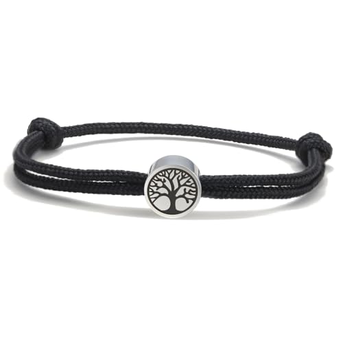Dreamtimes Yggdrasil World Tree of Life Bracelet Stainless Steel Bracelet Hand Made Rope Chain Adjustable Bracelet Family Tree Jewelry for Women Mens (Black)