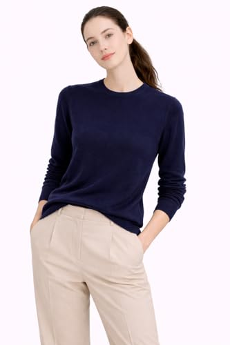 Image of Cashmeren Women's Basic Crewneck Sweater 100% Pure Cashmere Long Sleeve Round Neck Pullover