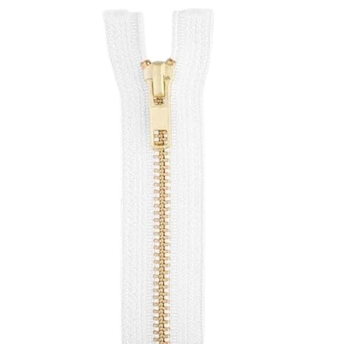 22 Inch Metal Zipper - White Gold Brass Heavy Duty Separating Sewing Zipper