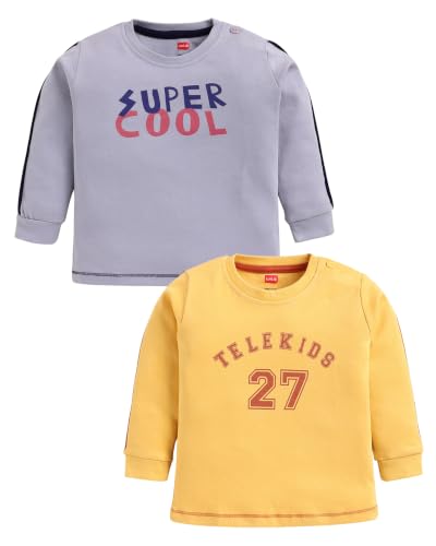 Image of LuvLap Baby Boys Regular Fit 100% Cotton Full Sleeves Boys T-Shirt Set Pack of 2
