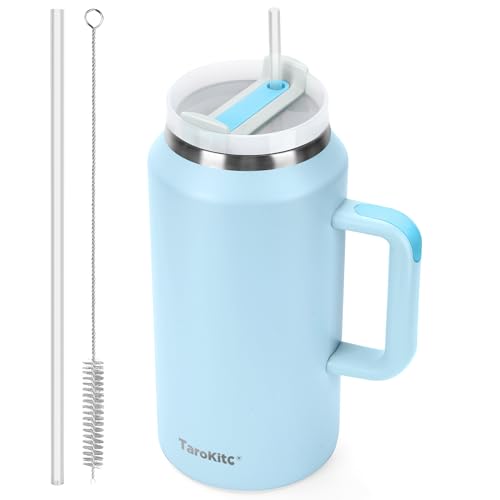 Image of 64 oz Tumbler with Handle, Stainless Steel Insulated Travel Mug Iced Coffee Cup with Lids and Straw, Water Bottle Jug for Gym, Office, Home, Dishwasher Safe, BPA Free(Sky blue)