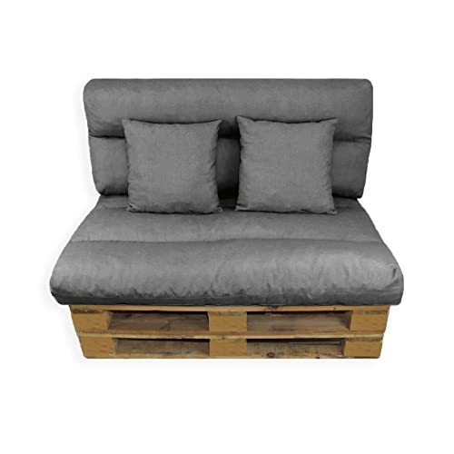 Acomoda Textil - Cojines Sofá Palets 120x80 cm. Conjunto 4 Piezas Desenfundable, Lavable y Mullido de Tela para Interior y Exterior, NO Incluye PALETS. (Gris Oscuro)