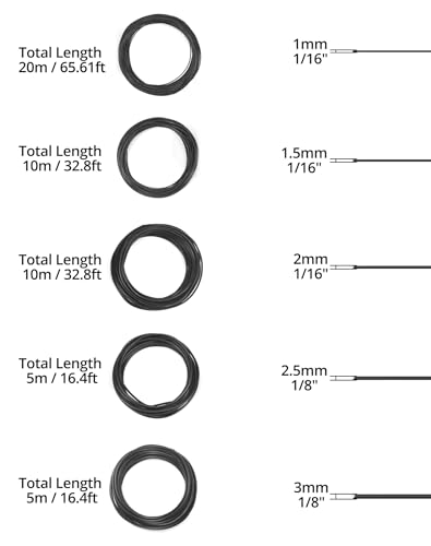 QWORK® 5 Größe Bonsai Draht Eloxiertes Aluminium Draht für Pflanzen und Bäume, 1,0mm/1,5mm/2,0mm/2,5mm/3,0mm, 40 Meter Insgesamt