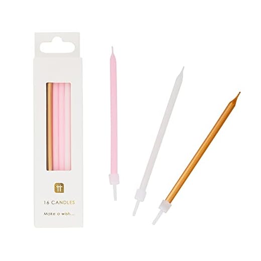 Pack de 16 Velas de cumpleaños rosa, oro y blanco