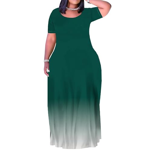 Image of PinkPatty Women's Plus Size Maxi Dresses Short Sleeve Sundress Summer T-Shirt Beach Long Dress with Pockets