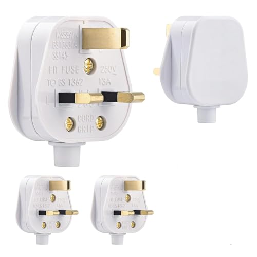 Purfex 2PCS Fused 13A UK Plug Top White 3-Pin British Connector – Safe Reliable Electric Plug, Pure Copper Pins, 250V 13A Plug Adapter for Home, Office & Travel