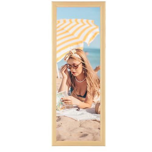13x39 Wood Frame, Rustic Natural Wooden 39x13in Poster Picture Frame, Modern Beige Woodgrain 13 x 39inch Gallery Wall Photo Frame with HD Plexiglass, Horizontal Vertical Wall Mounting Display 1pcs