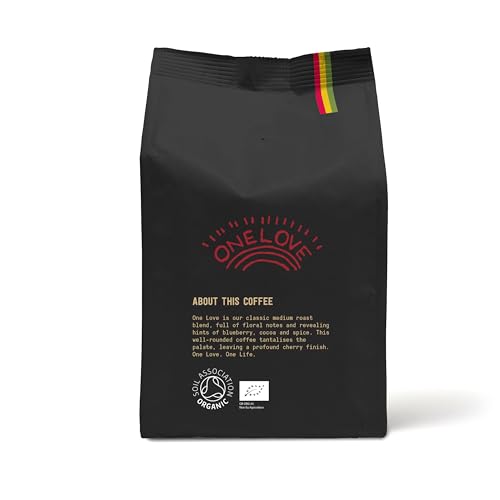 Marley Coffee Medium Roast Organic Coffee Beans 227g - One Love Blend - From The Marley Family - For All Coffee Machines - Strength 3