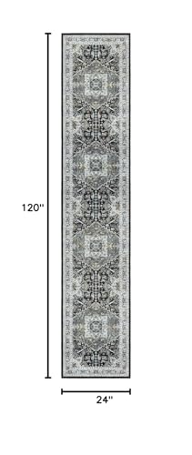 Madane Hallway Washable Runner Rug 2x10, Vintage Kitchen Rugs Soft Entryway Rug Runner Non Slip Indoor Floor Carpet for Bathroom Living Room Bedroom, Grey Green/Black Olive