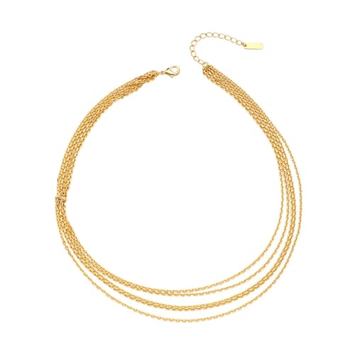 Collier ras du cou multirangs plaqué or fantaisie pour femme chic