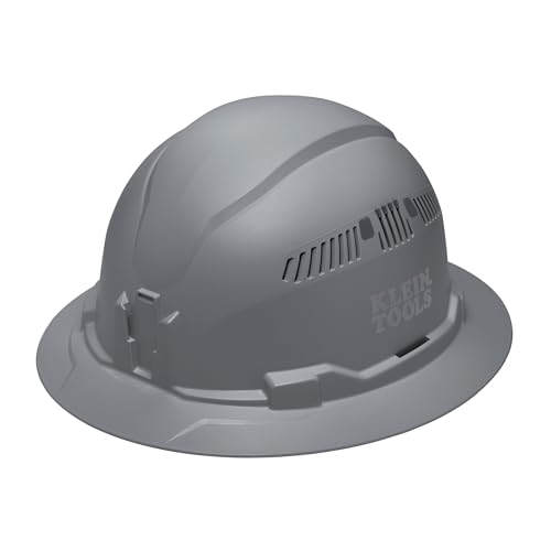 Klein Tools 60864BR Hard Hat, Vented, Full Brim Style, Padded, Self-Wicking Odor-Resistant Sweatband, Gray