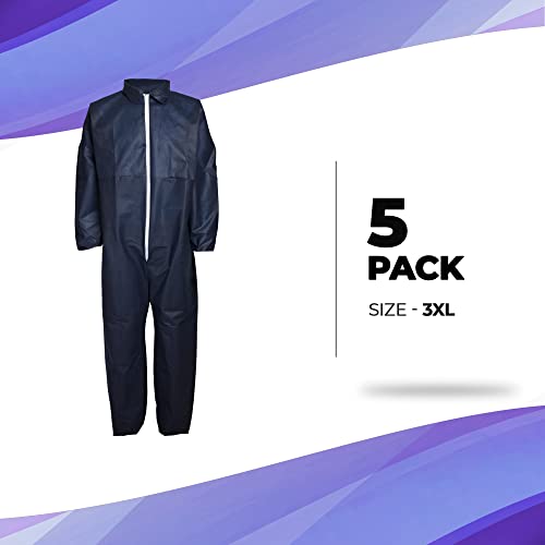 Amz Hazmat Suits Disposable 3X-Large, Pack Of 5 Dark Blue Disposable Coveralls For Men And Women With Folded Collar, Front Zip, Elastic Wrists And Ankles, 55 Gsm Pp Medical Protective Suit Disposable #TOP1