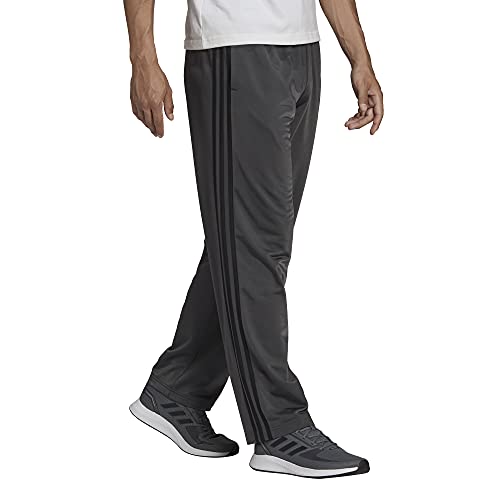 Adidas Men's Essentials Warm-Up Open Hem 3-Stripes Tracksuit Bottoms, Dark Grey Heather/Black, Small/31" Inseam #TOP1