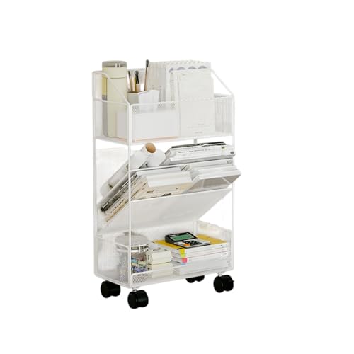 Carrito utilitario con estante para libros rodantes con organizador multiusos de alta capacidad para el hogar y la escuela, carrito de almacenamiento móvil para libros y suministros (estilo blanco)