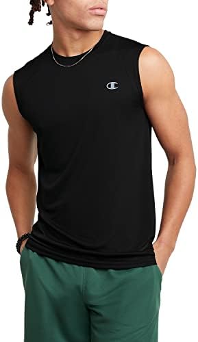 Champion Double Dry, Men’s Sleeveless Tee, Muscle Tank (Reg. or Big & Tall), Black, Medium