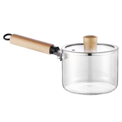 Auyyhui ミルクパン ガラス鍋 ソースパン ガラス 鍋 透明鍋 小鍋 蓋付き ハンドル付き 直火 マルチポット 小さい鍋 ガラスなべ スープ鍋 シンプル 調理器具 調理鍋 ミルク 朝食 ラーメン 煮物 家庭用 (片手鍋-1.5L木製ハンドル)