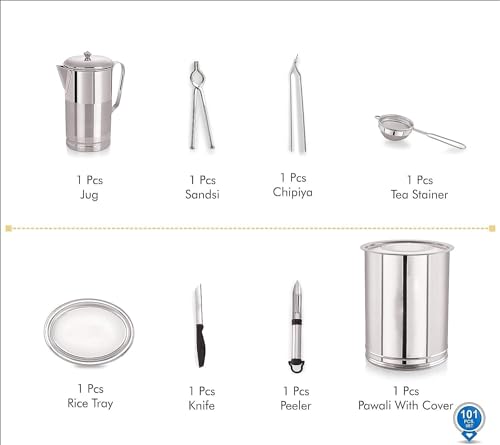 Image of VENZIO Premium 101-Piece Stainless Steel Dinner Set | Complete Kitchen Combo with Storage Drum, Cookware, and Cutlery | Mirror Finish Food-Grade Steel Gift Set for Home and Weddings