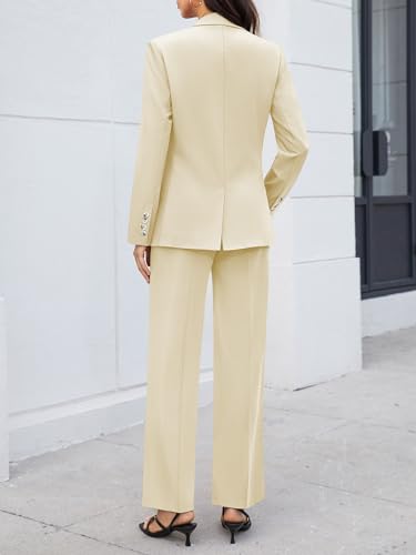 Women's 2 Piece Business Casual Outfits Double Breasted Blazer Dressy Wide Leg Work Pants Suits Set - Image 6