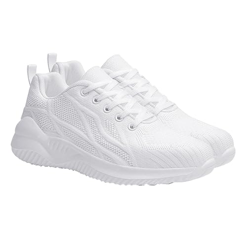 Chaussures de sport femmes BESTYASH blanches avec semelle tissu pour course et marche