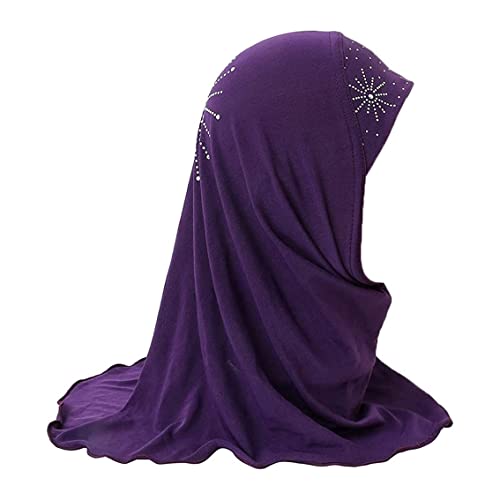 Girls Age 2-7 Muslim Hijab Scarf Islamic Scarf Shawls Head Wrap Head Scarf One Piece Muslim Amira Hijab with Rhinestone